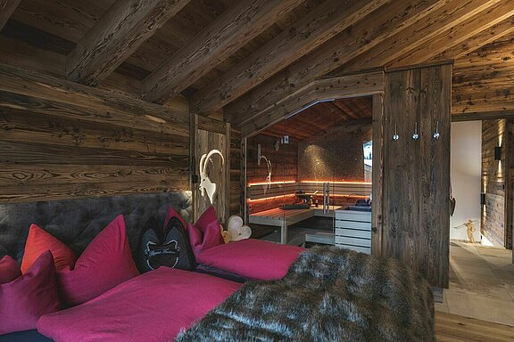 Chalet Innenausbau Schlafzimmer mit Sauna