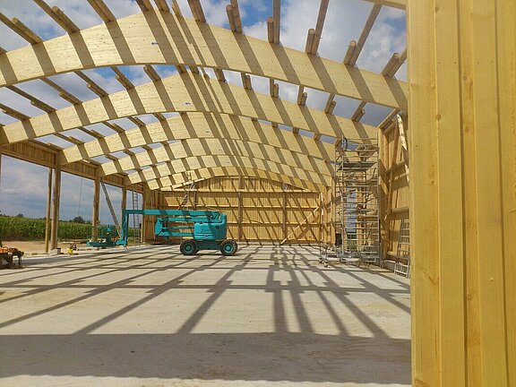 Dachkonstruktion einer landwirtschaftlich genutzten Halle