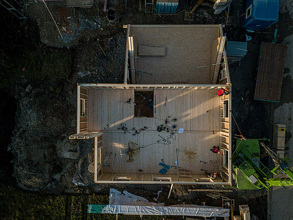 Holzhausbau Ständerbauweise Vogelperspektive